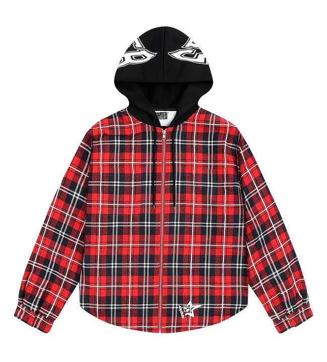 Sp5der Hooded Flannel Zip Up Black/Red Hover Image