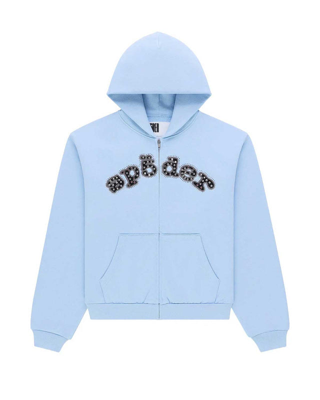 Sp5der OG Logo Mixed Stone Zip Up Hoodie Rock Blue