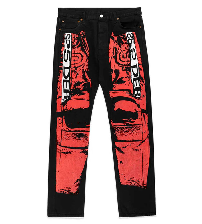 Sp5der Painted Moto Denim Pant Black/Red Hover Image