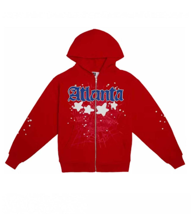 Sp5der Red Atlanta Zip Up Hoodie Hover Image