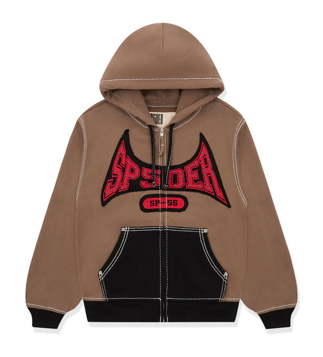 Sp5der T&F Zip-Up Hoodie Brown/Red Hover Image