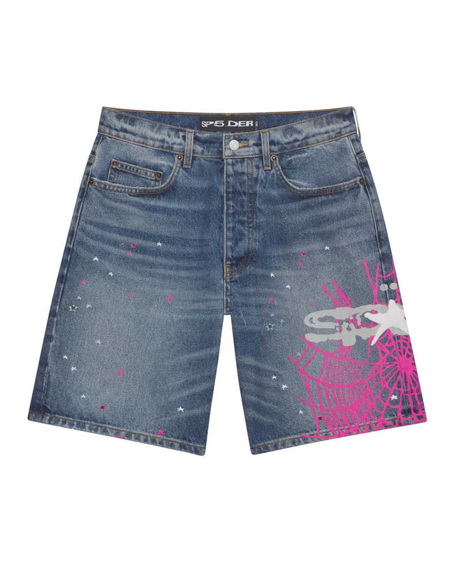 Sp5der Heavy Web Denim Shorts Light Blue Hover Image