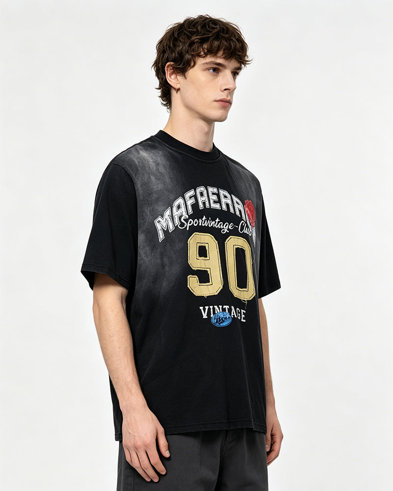 Embroidered distressed short-sleeved shirt
