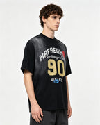 Embroidered distressed short-sleeved shirt