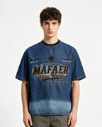 Gradient denim washed short-sleeved shirt