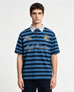 Retro striped embroidered short-sleeved shirt