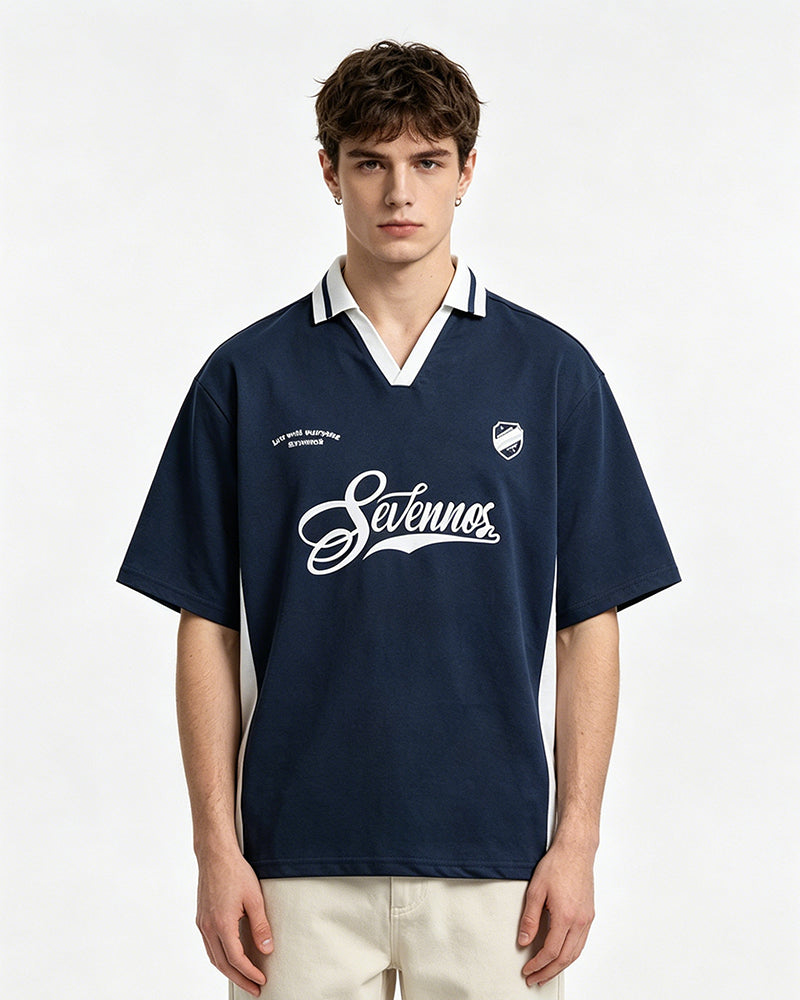 Contrast color stitching polo short sleeves