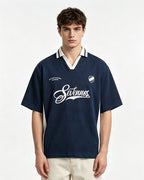 Contrast color stitching polo short sleeves