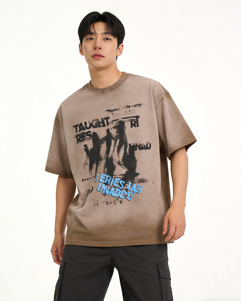 Splatter-style distressed short-sleeved shirt