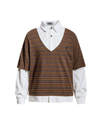 Faux two-piece polo shirt with spliced long sleeves