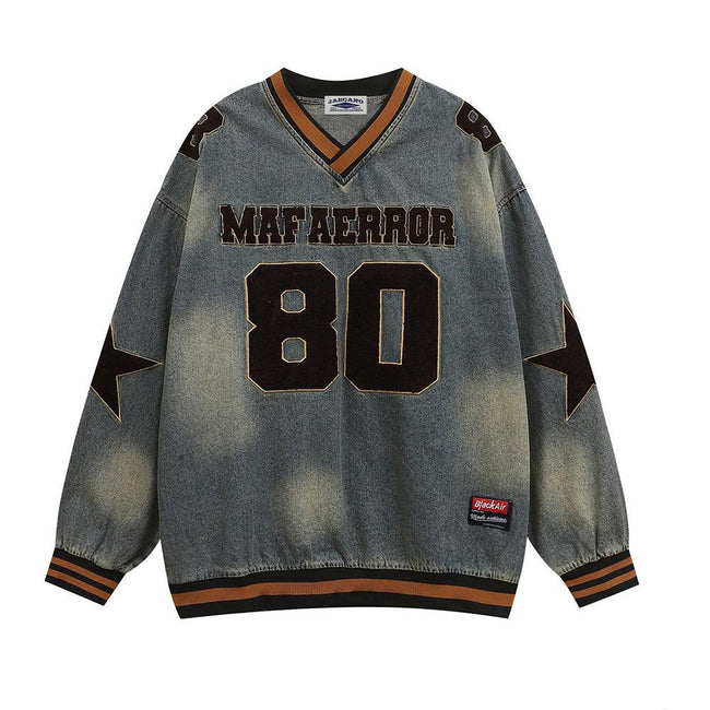 Retro distressed washed denim long sleeves Hover Image