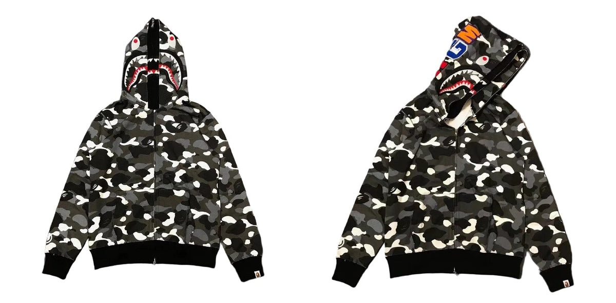 BAPE Shark Camo Full Zip Hoodie Black Grey