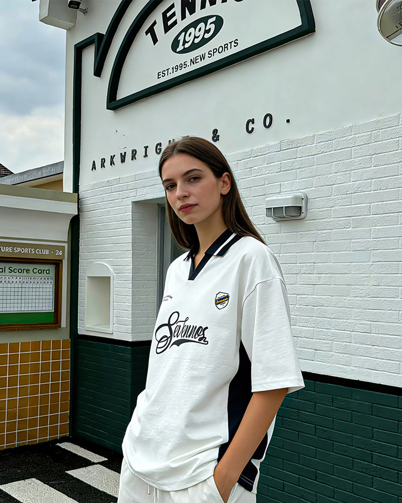 Contrast color stitching polo short sleeves