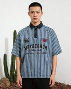 Washed striped short-sleeved shirt