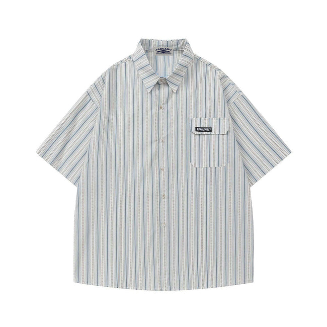 Retro Striped Short Sleeve Work Shirt Hover Image
