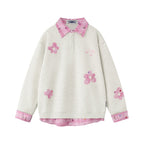 Appliqué patchwork faux two-piece sweatshirt