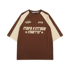 American letter print patchwork raglan oversize short sleeves
