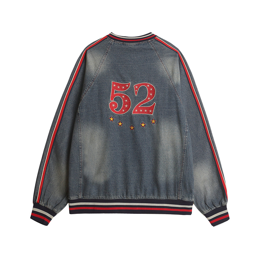 Vintage washed embroidered denim sweatshirt