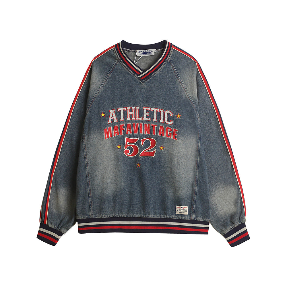 Vintage washed embroidered denim sweatshirt
