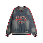 Vintage washed embroidered denim sweatshirt