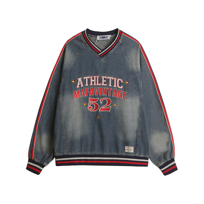 Vintage washed embroidered denim sweatshirt Hover Image