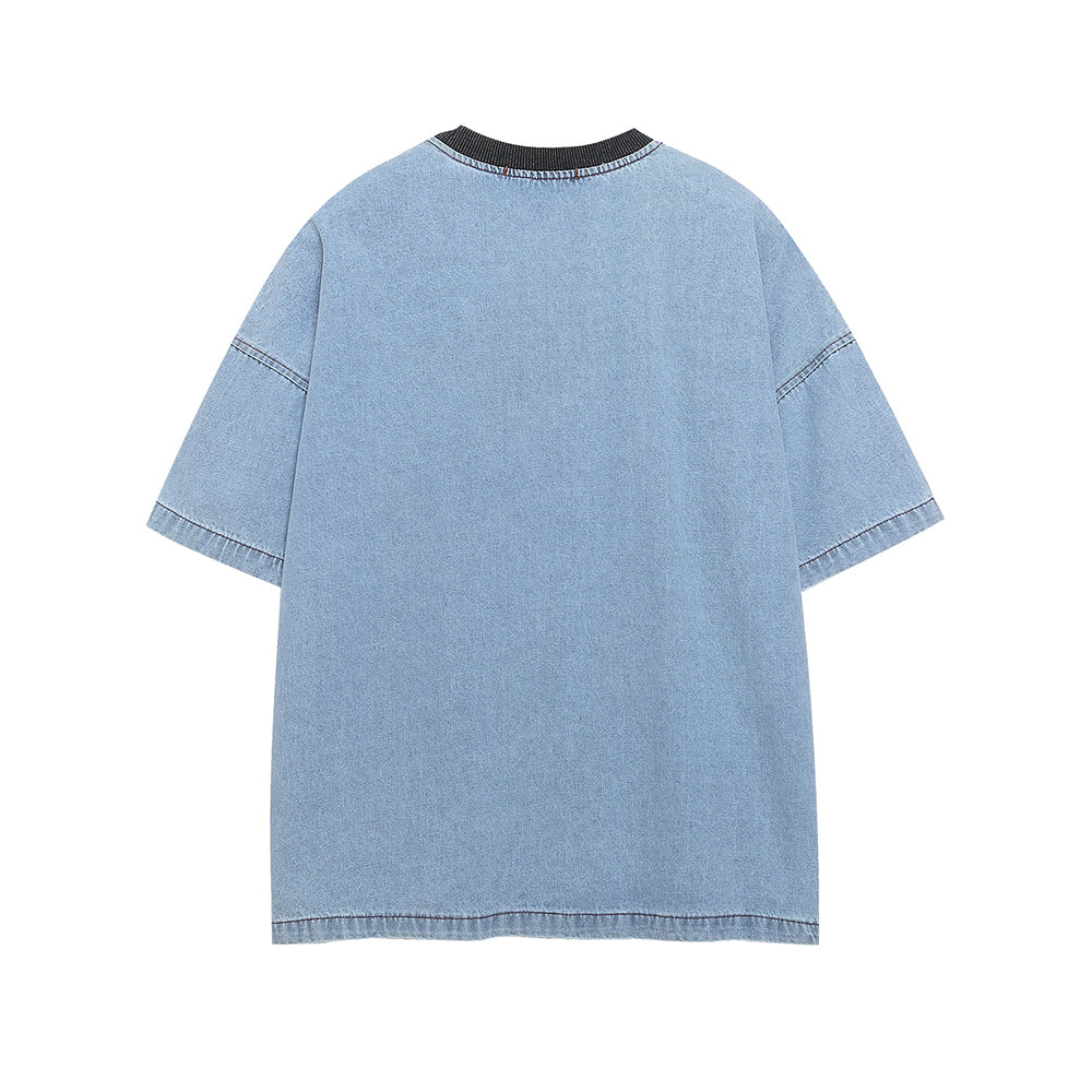 Contrast color denim short sleeves