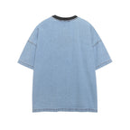Contrast color denim short sleeves