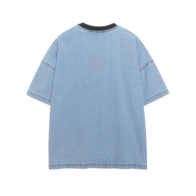 Contrast color denim short sleeves Main Image