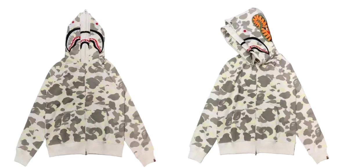 BAPE Shark Camo Full Zip Hoodie White Grey
