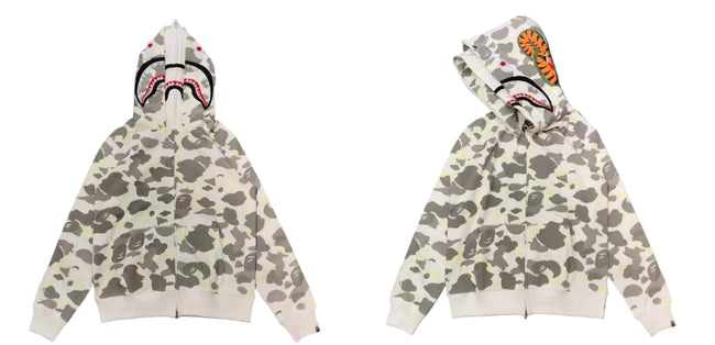 BAPE Shark Camo Full Zip Hoodie White Grey Hover Image