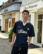 Contrast color stitching polo short sleeves