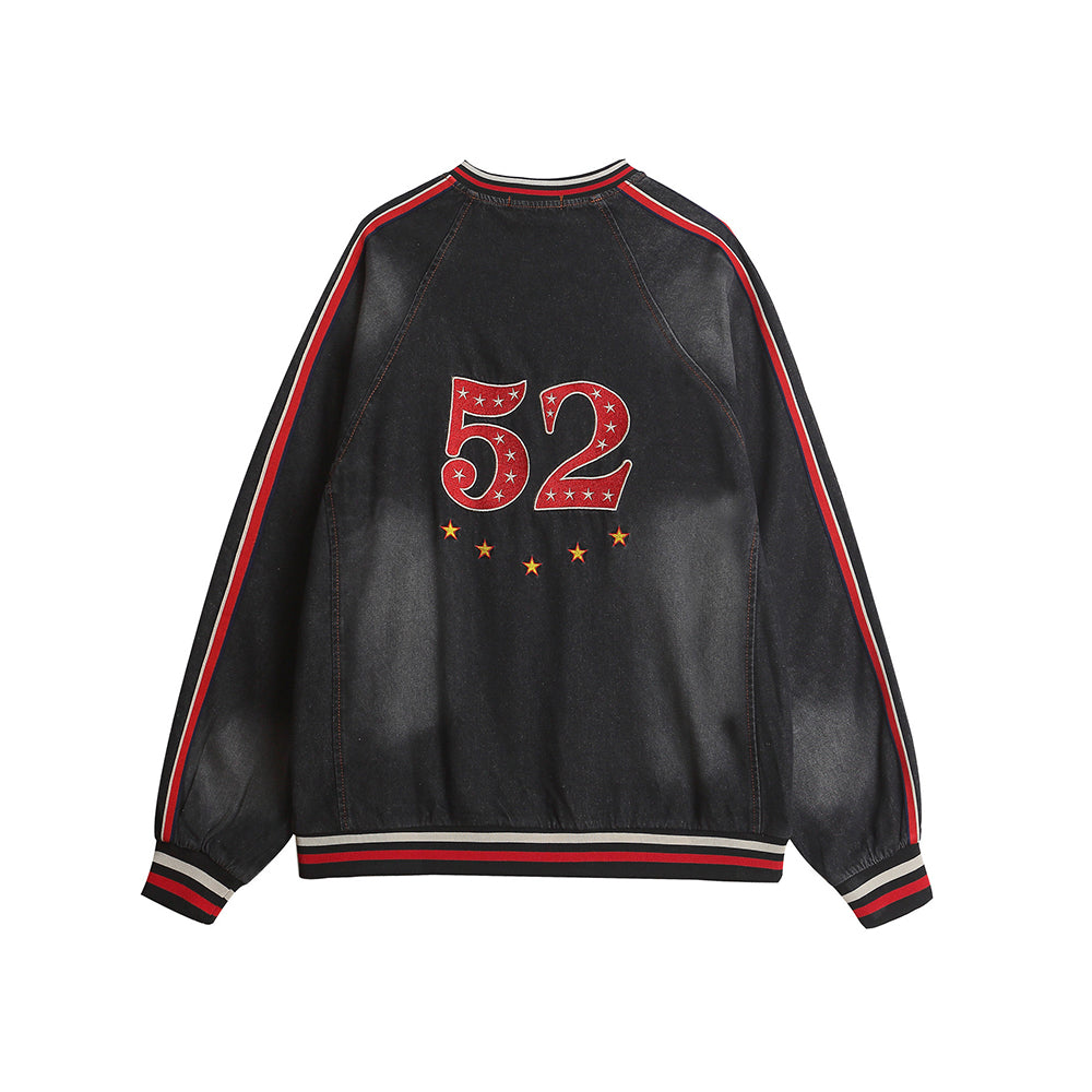 Vintage washed embroidered denim sweatshirt