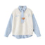 Retro patchwork fake two-piece sweatshirt