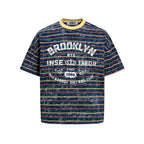 Distressed striped short-sleeved shirt