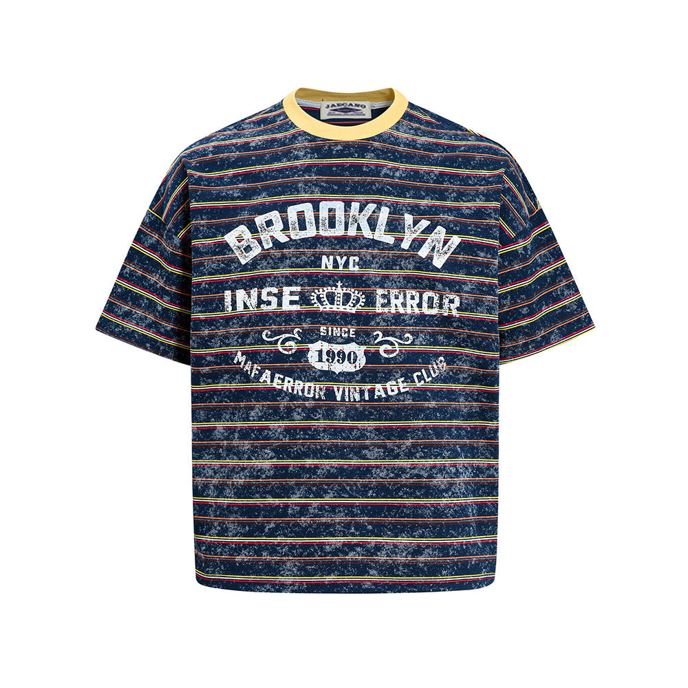 Distressed striped short-sleeved shirt