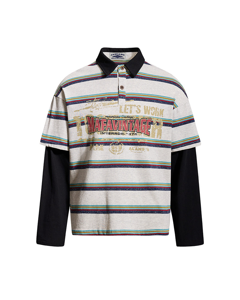Color-blocked striped faux two-piece long-sleeved top