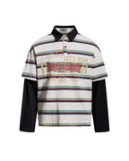 Color-blocked striped faux two-piece long-sleeved top