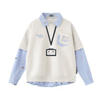 Fake two piece lapel sweatshirt
