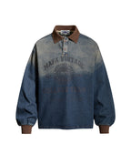 Distressed gradient denim long-sleeved shirt