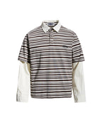 Retro-style faux two-piece polo long-sleeved shirt