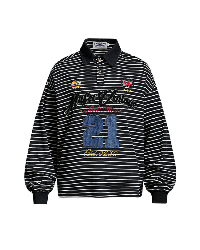 Color-blocked striped casual long-sleeved shirt Hover Image