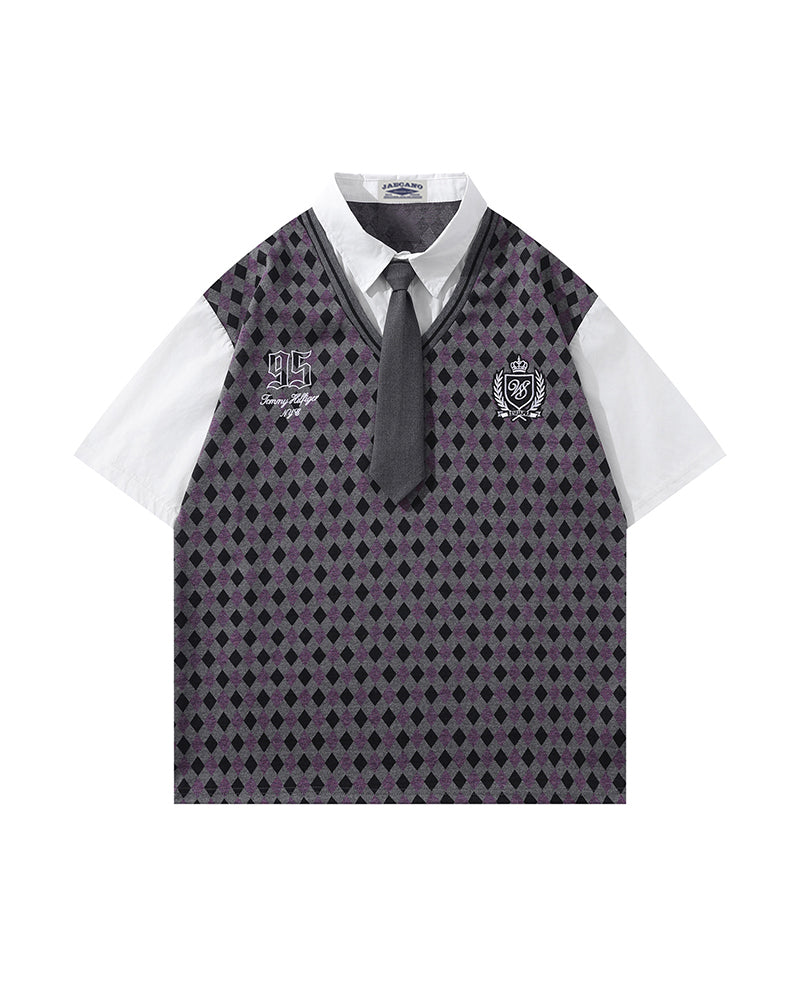 Faux Two-Piece Tie Short Sleeve