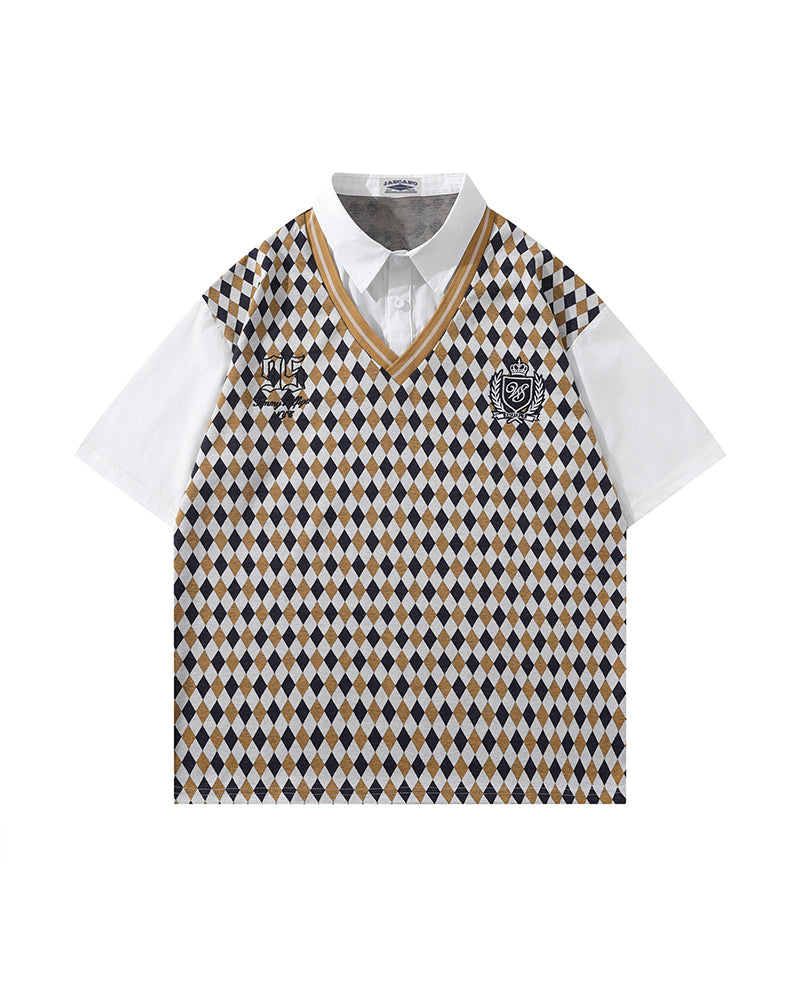 Faux Two-Piece Tie Short Sleeve