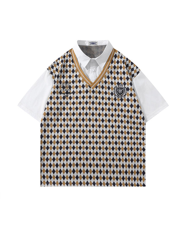 Faux Two-Piece Tie Short Sleeve Main Image