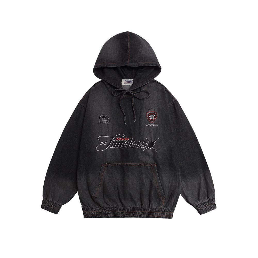 Embroidered denim hoodie