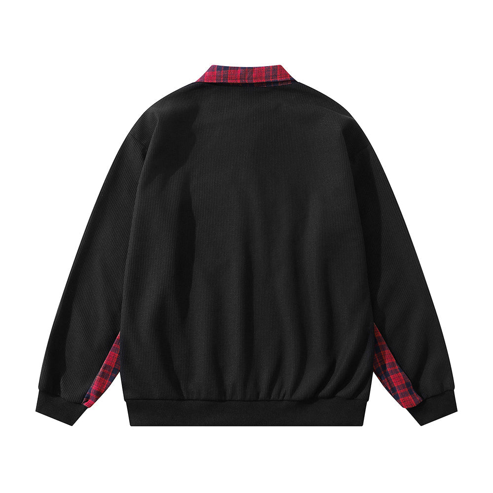 Plaid panel lapel sweatshirt