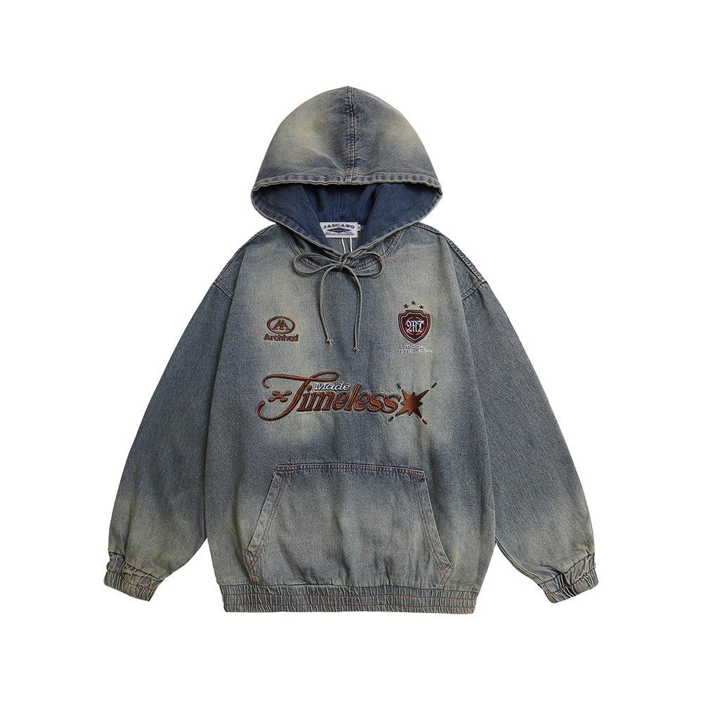 Embroidered denim hoodie