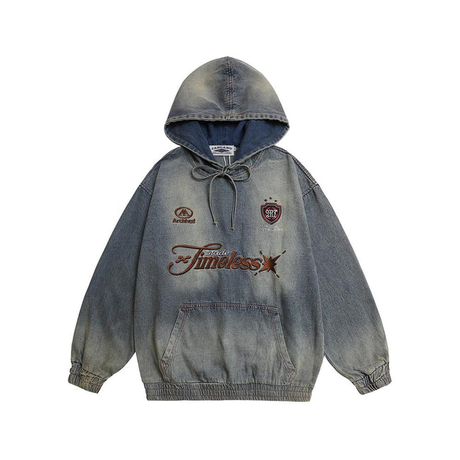 Embroidered denim hoodie Hover Image