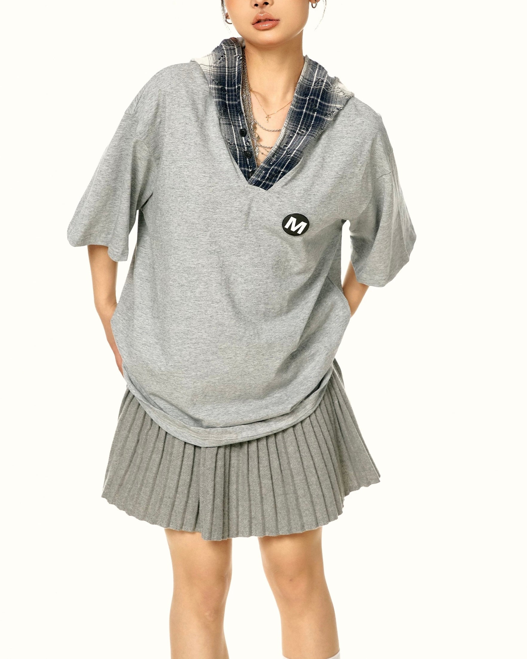 Retro hooded short sleeves