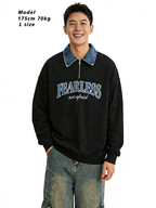 American retro version zipper denim lapel sweatshirt